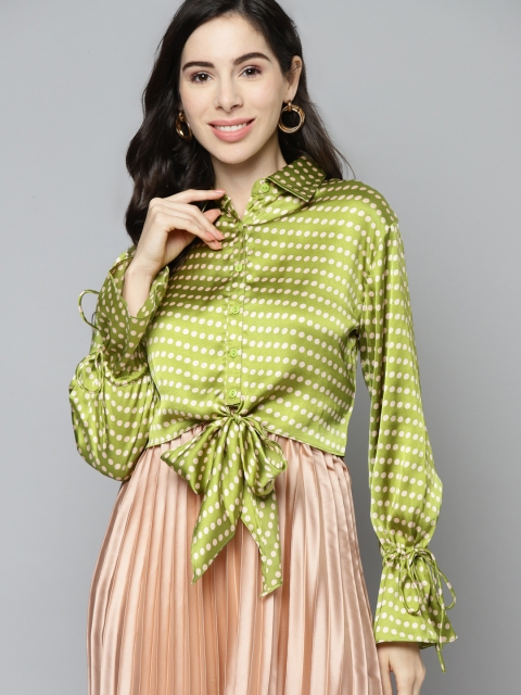 

VividArtsy Women Green & Off White Polka Dots Printed Relaxed Casual Shirt
