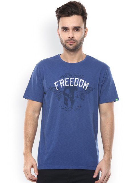 

SPYKAR Men Navy Printed Round Neck Slim Fit T-shirt, Navy blue