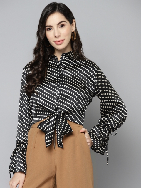 

VividArtsy Women Black & White Polka Dots Printed Relaxed Casual Shirt