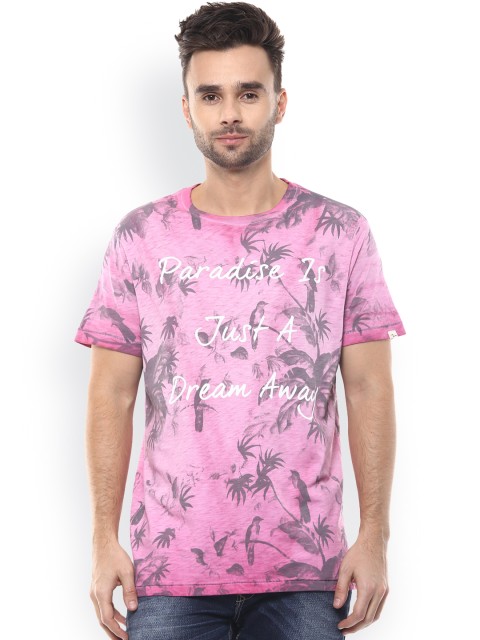 

SPYKAR Men Pink Printed Round Neck Slim Fit T-shirt