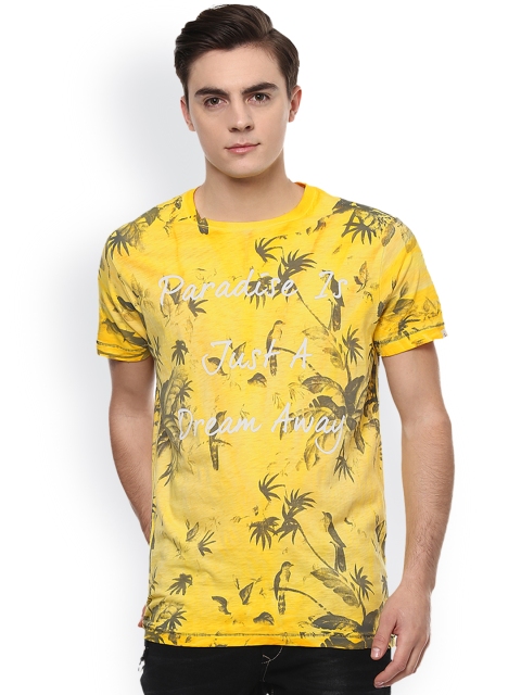 

SPYKAR Men Yellow Printed Round Neck Slim Fit T-shirt