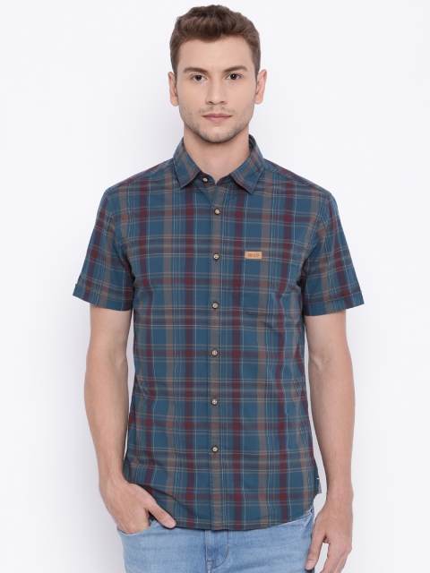 

U.S. Polo Assn. Denim Co. Men Teal Blue & Maroon Slim Fit Checked Casual Shirt