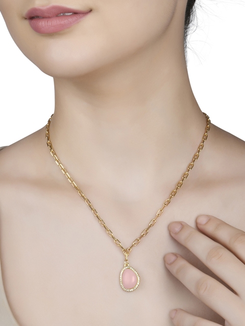 

Lilly & sparkle Gold-Plated Peach-Coloured Stone Studded Necklace