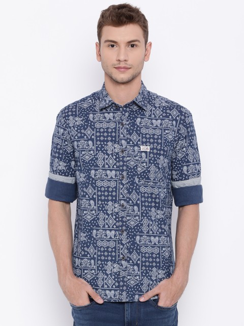 

U.S. Polo Assn. Denim Co. Navy & White Printed Casual Shirt, Navy blue