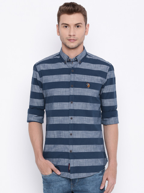 

U.S. Polo Assn. Denim Co. Men Blue Slim Fit Striped Casual Shirt