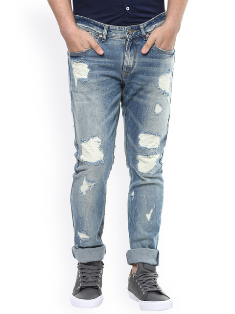 

SPYKAR Men Blue Skinny Fit Low-Rise Highly Distressed Jeans