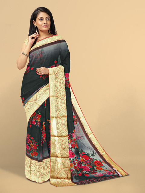 

Kalamandir Grey & Gold-Toned Floral Zari Silk Blend Saree
