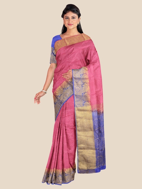 

Kalamandir Pink & Blue Floral Zari Banarasi Saree