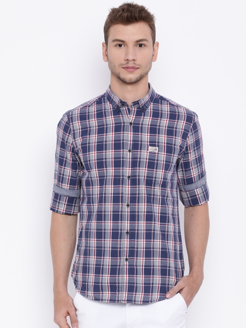 

U.S. Polo Assn. Men Navy Checked Casual Shirt, Navy blue