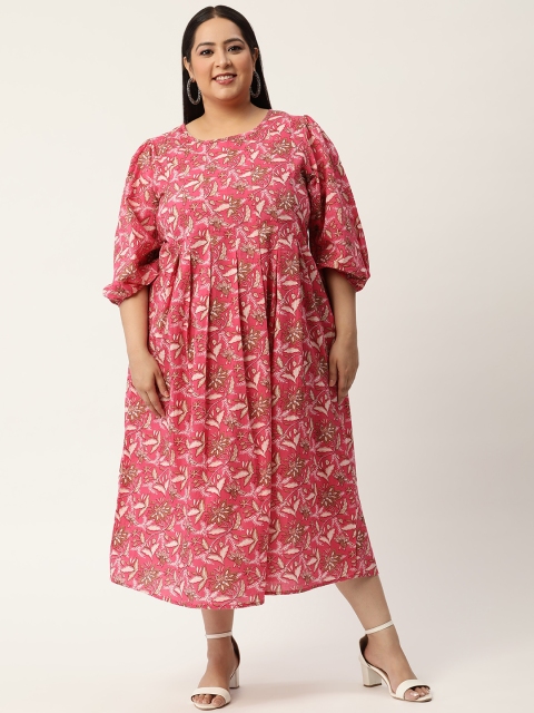

Revolution Plus Size Fuchsia & Beige Floral Midi Dress