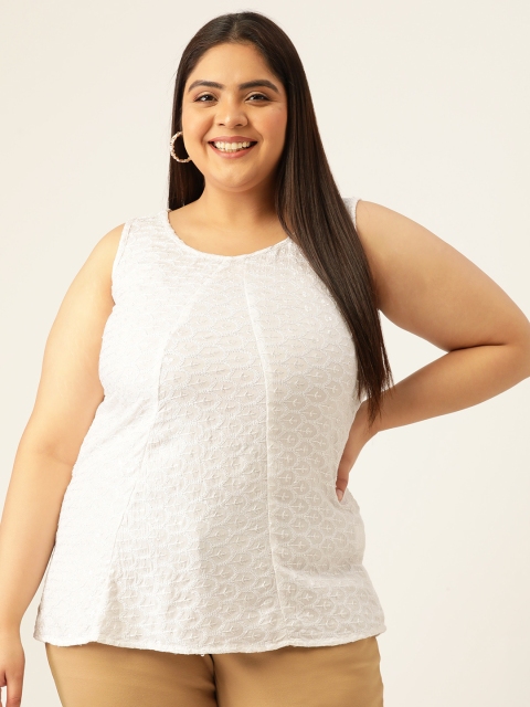 

Revolution Plus Size White Floral Embroidered Top
