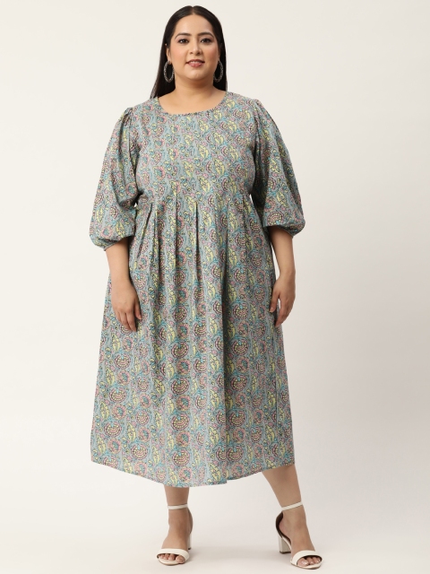 

Revolution Plus Size Grey & Yellow Floral Pure Cotton Midi Dress