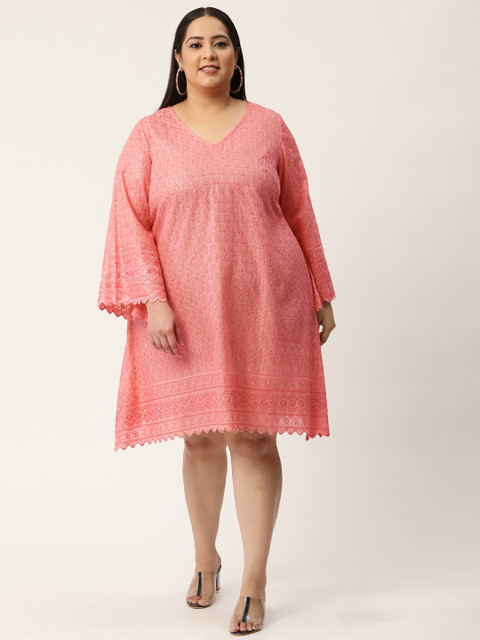 

Revolution Plus Size Pink Floral Sequined Embroidered A-Line Dress