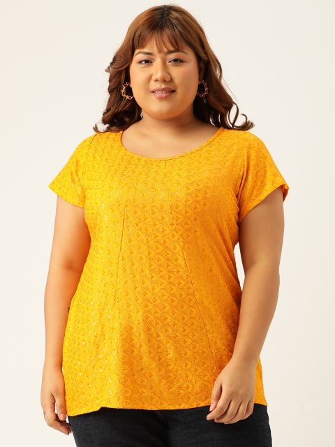 

Revolution Plus Size Mustard Yellow Embroidered Top