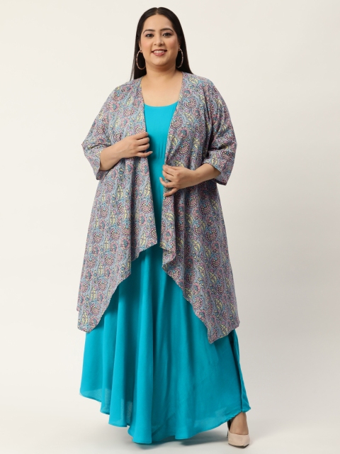 

Revolution Plus Size Grey & Turquoise Blue Floral Layered Maxi Dress