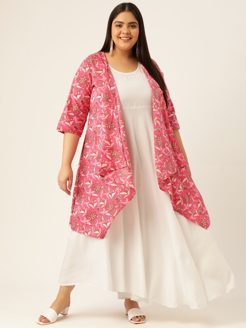 

Revolution Women Plus Size Pink & White Solid Maxi Dress with Shrug