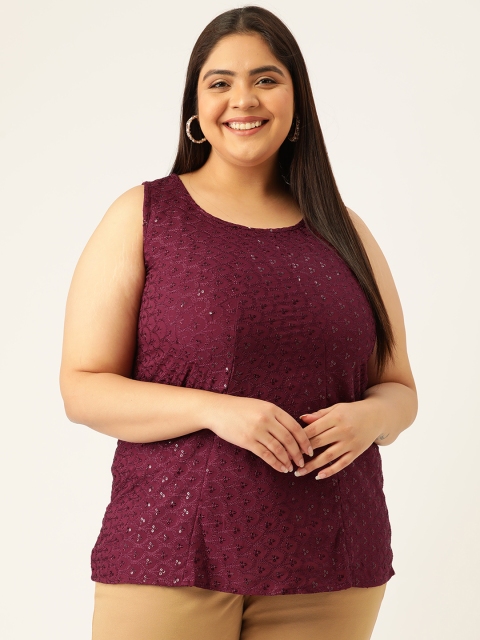 

Revolution Plus Size Burgundy Embroidered Top