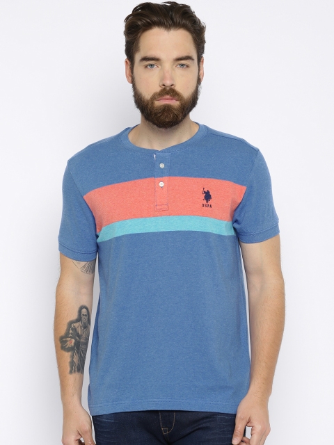 

U.S. Polo Assn. Men Blue Solid Henley T-shirt