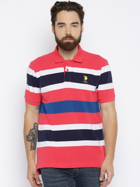 

U.S. Polo Assn. Men Pink & Blue Striped Polo T-shirt