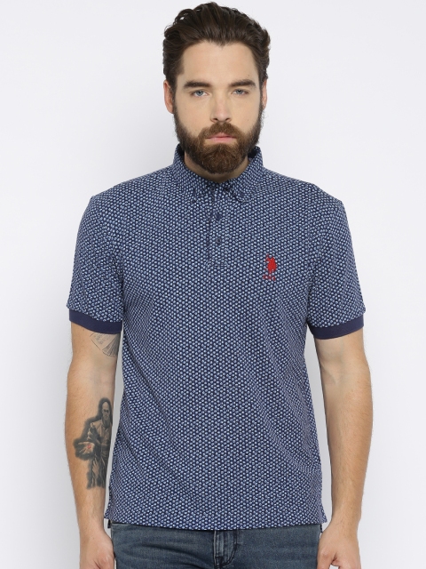 

U.S. Polo Assn. Men Navy Pure Cotton Printed Polo Pure Cotton T-shirt, Navy blue