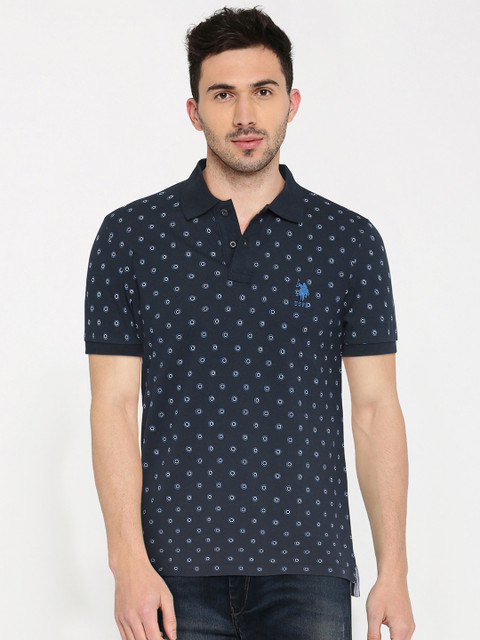 

U.S. Polo Assn. Men Navy Blue Printed Polo T-shirt