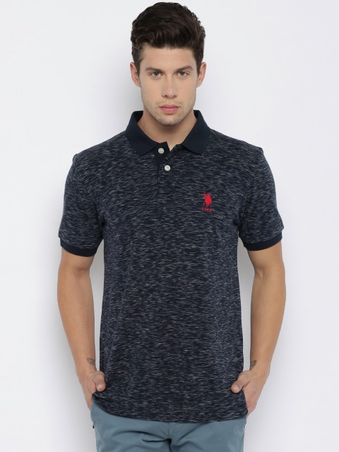 

U.S. Polo Assn. Men Navy Self-Design Polo T-shirt, Navy blue