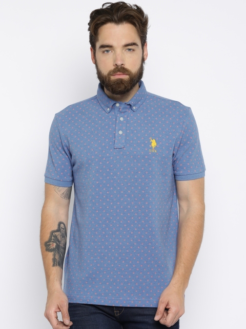 

U.S. Polo Assn. Men Blue Printed Polo T-shirt