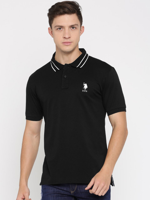 

U.S. Polo Assn. Men Black Solid Polo T-shirt