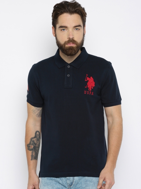 

U.S. Polo Assn. Men Navy Solid Polo T-Shirt, Navy blue