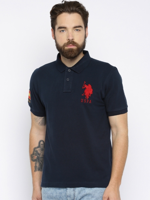 

U.S. Polo Assn. Men Navy Blue Polo Pure Cotton T-shirt
