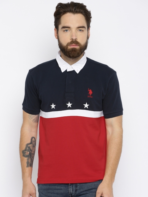 

U.S. Polo Assn. Men Navy & Red Colourblocked Polo T-shirt, Navy blue