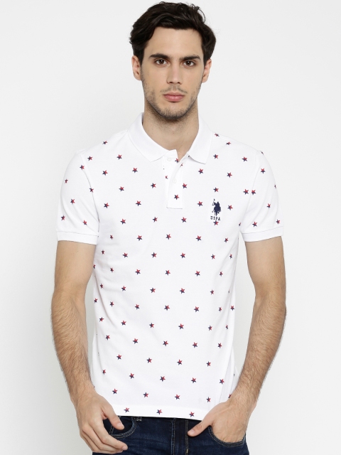 

U.S. Polo Assn. Men White Printed Polo Collar T-shirt