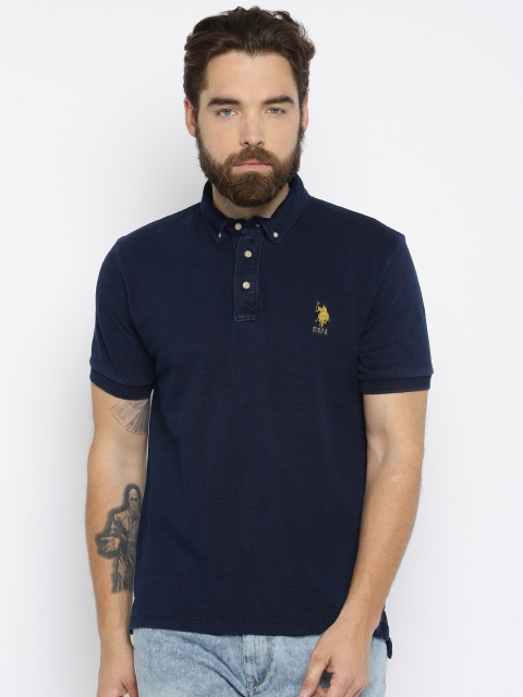 

U.S. Polo Assn. Men Navy Blue Solid Polo T-shirt