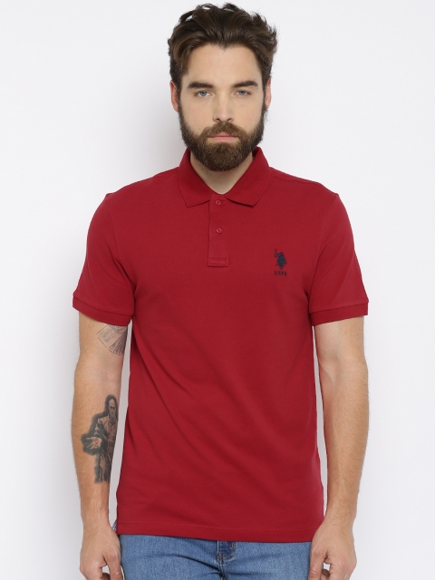 

U.S. Polo Assn. Men Maroon Solid Polo T-shirt