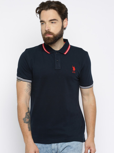 

U.S. Polo Assn. Men Navy Blue Solid Polo T-shirt