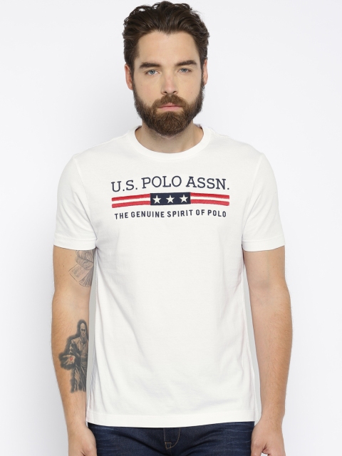 

U.S. Polo Assn. Men White Self-Design T-shirt