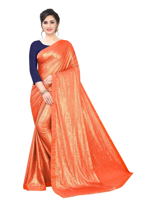 

Jashvi Creation Orange & Gold-Toned Woven Design Zari Satin Saree