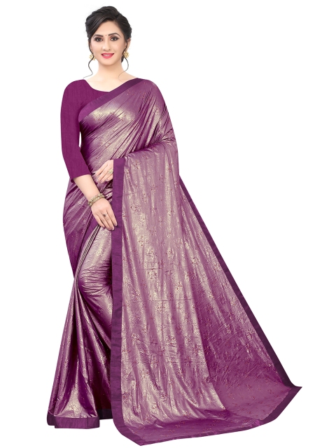 

Jashvi Creation Purple & Gold-Toned Floral Satin Saree