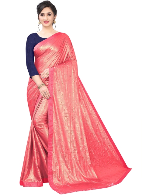 

Jashvi Creation Peach-Coloured & Gold-Toned Woven Design Zari Satin Saree