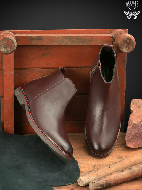 

ALBERTO MORENO Men Brown Textured High-Top Fashion