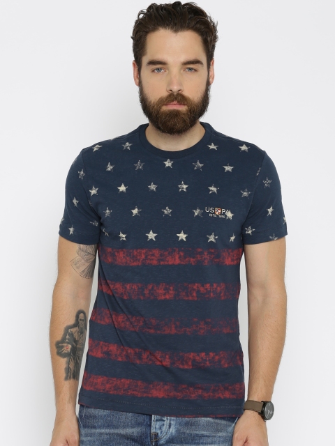 

U.S. Polo Assn. Denim Co. Men Blue Printed Round Neck T-shirt