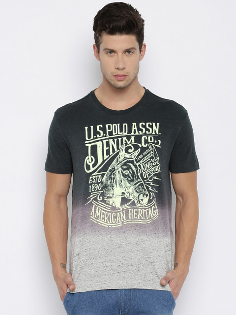 

U.S. Polo Assn. Denim Co. Men Charcoal Grey Printed Round Neck T-shirt