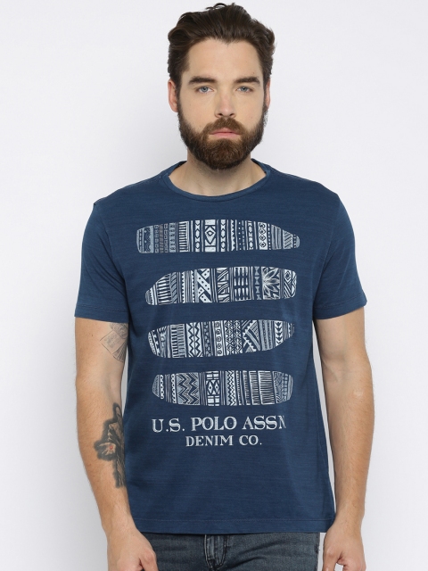

U.S. Polo Assn. Denim Co. Men Blue Printed Round Neck Tshirt