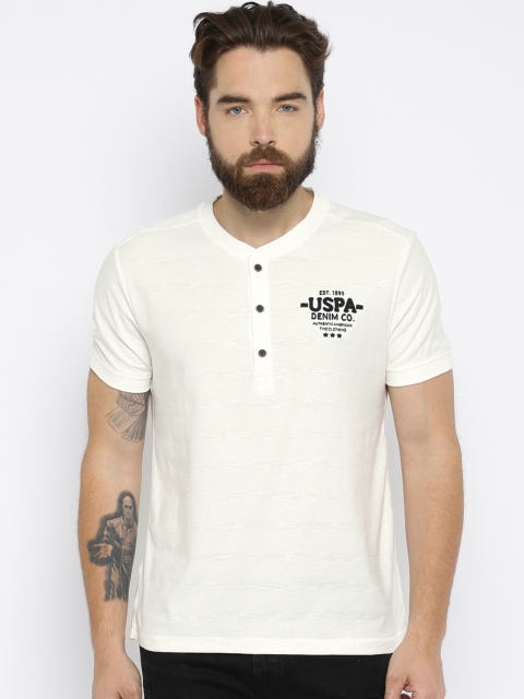 

U.S. Polo Assn. Denim Co. Men Off-White Solid Henley Neck T-shirt