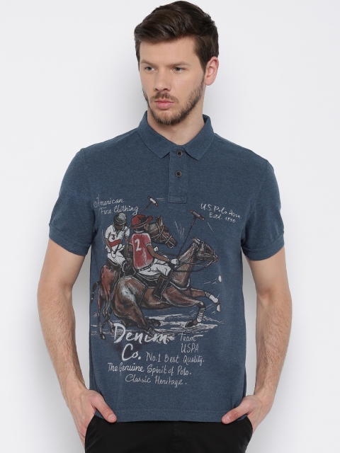 

U.S. Polo Assn. Denim Co. Men Blue Printed Polo T-shirt