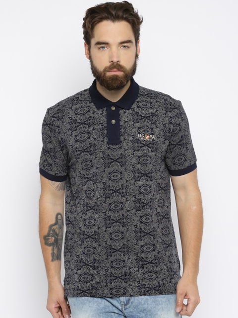 

U.S. Polo Assn. Denim Co. Men Navy Blue Printed Polo T-shirt