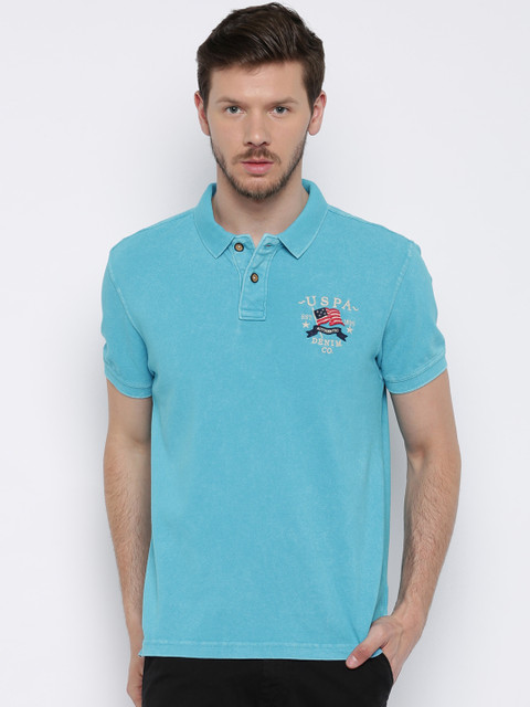 

U.S. Polo Assn. Denim Co. Men Blue Solid Polo T-shirt