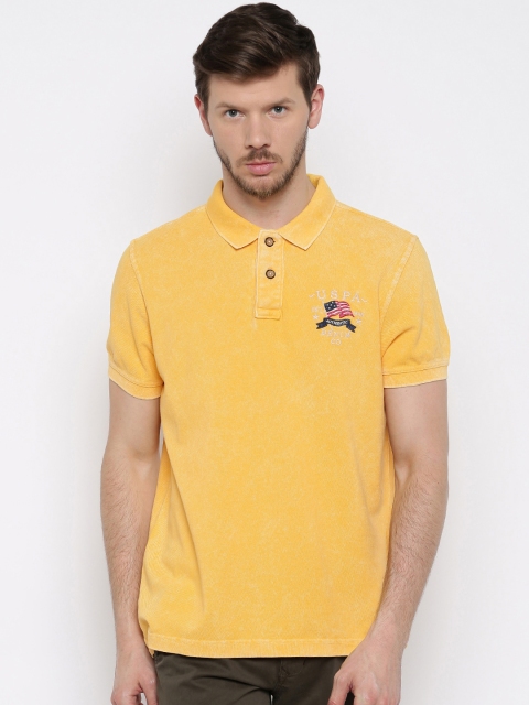 

U.S. Polo Assn. Denim Co. Men Yellow Solid Polo Pure Cotton T-shirt