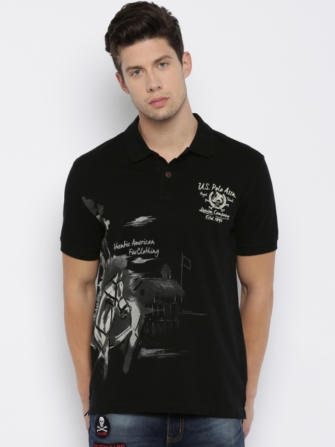 

U.S. Polo Assn. Denim Co. Men Black Printed Polo Pure Cotton T-shirt