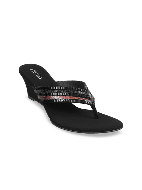 

Metro Black Embellished Wedge Sandals